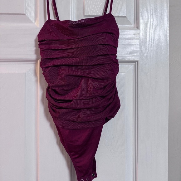 Express Tops - Express ruffle maroon body suit